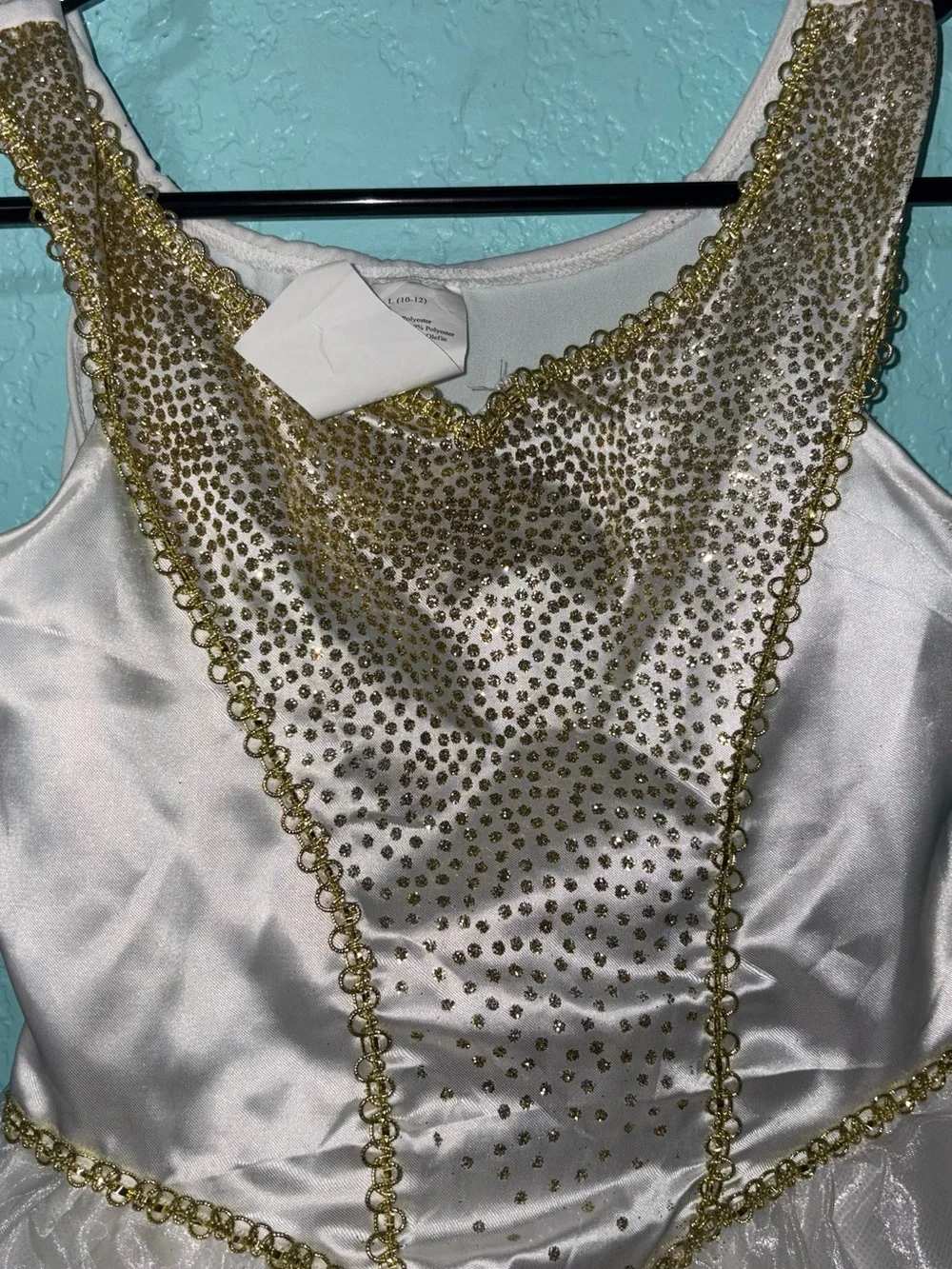Snow Queen White and Gold Sparkle Tulle Party Dress for Kids Large 10-12 yo - Picture 2 of 5